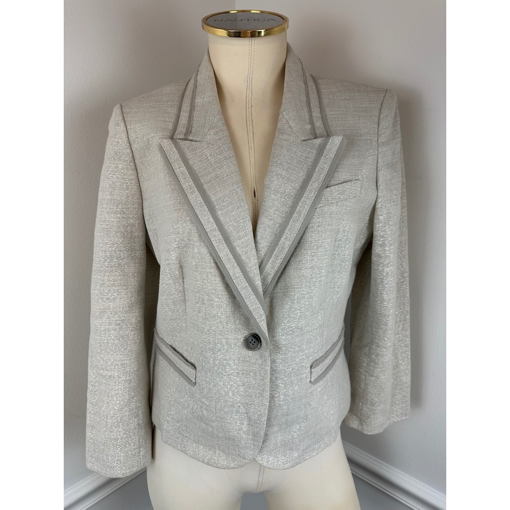 LOFT Shimmering Cream, Grey & Metallic Silver One-Button Blazer Jacket NWT | 8